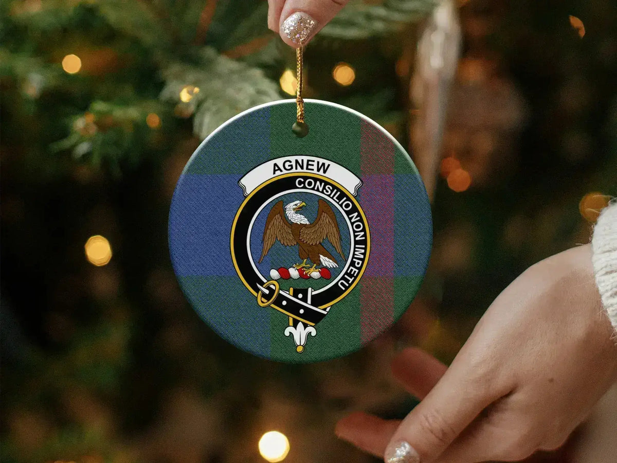 Close-up of the Agnew eagle crest ceramic ornament