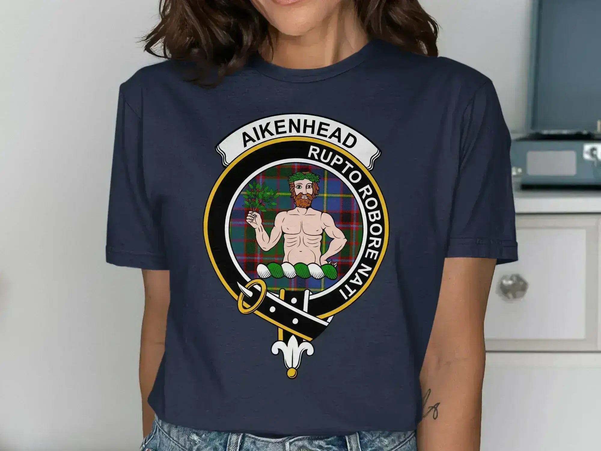 Aikenhead Clan Crest Tartan Printed T-Shirt Sweatshirt - Celtic Ancestry Gifts