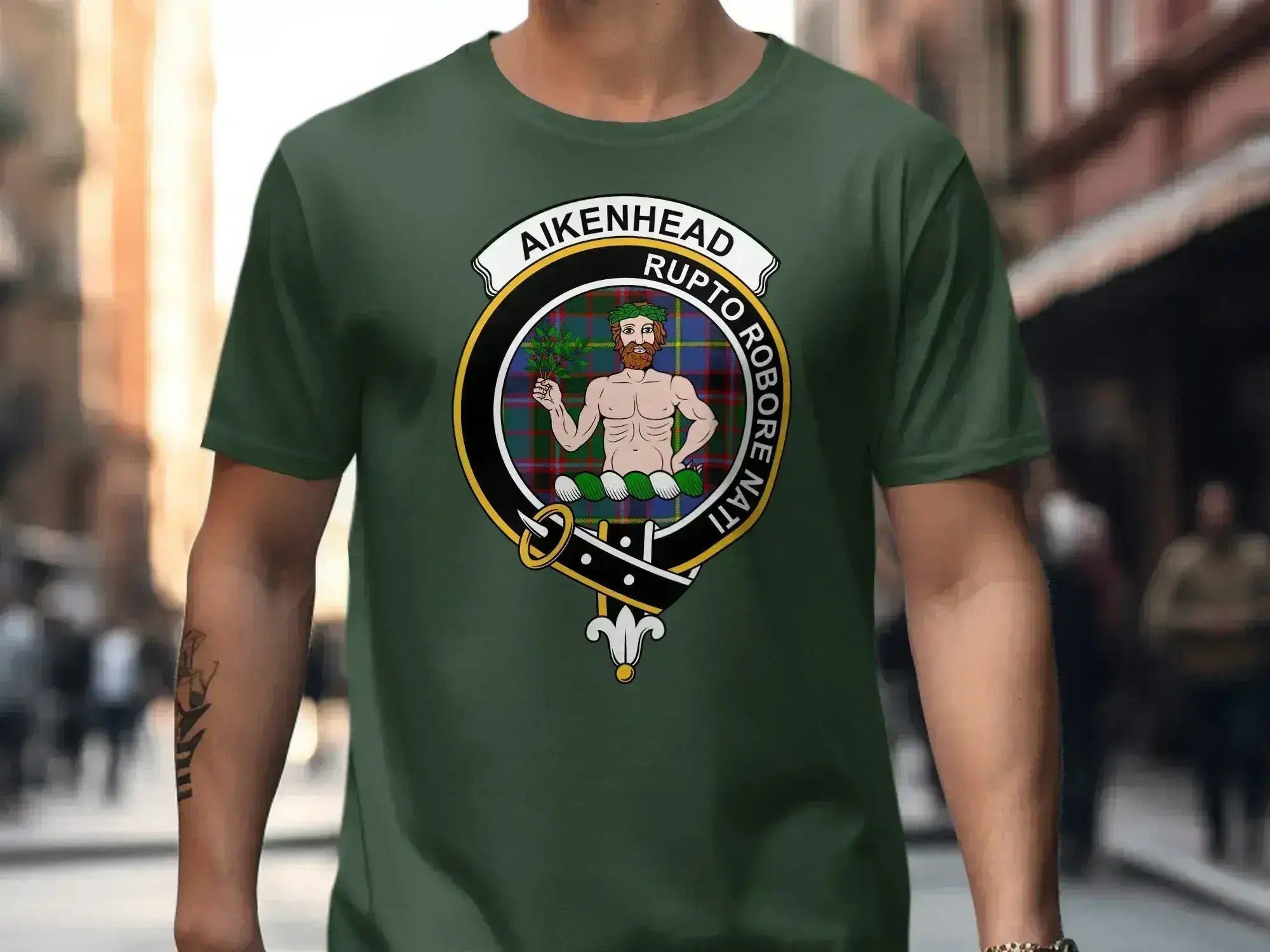 Aikenhead Clan Crest Tartan Printed T-Shirt Sweatshirt - Celtic Ancestry Gifts