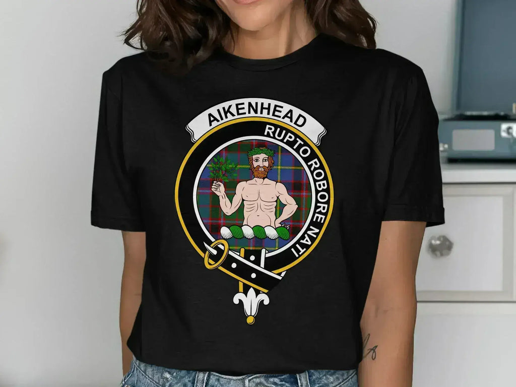 Aikenhead Clan Crest Tartan Printed T-Shirt Sweatshirt - Celtic Ancestry Gifts