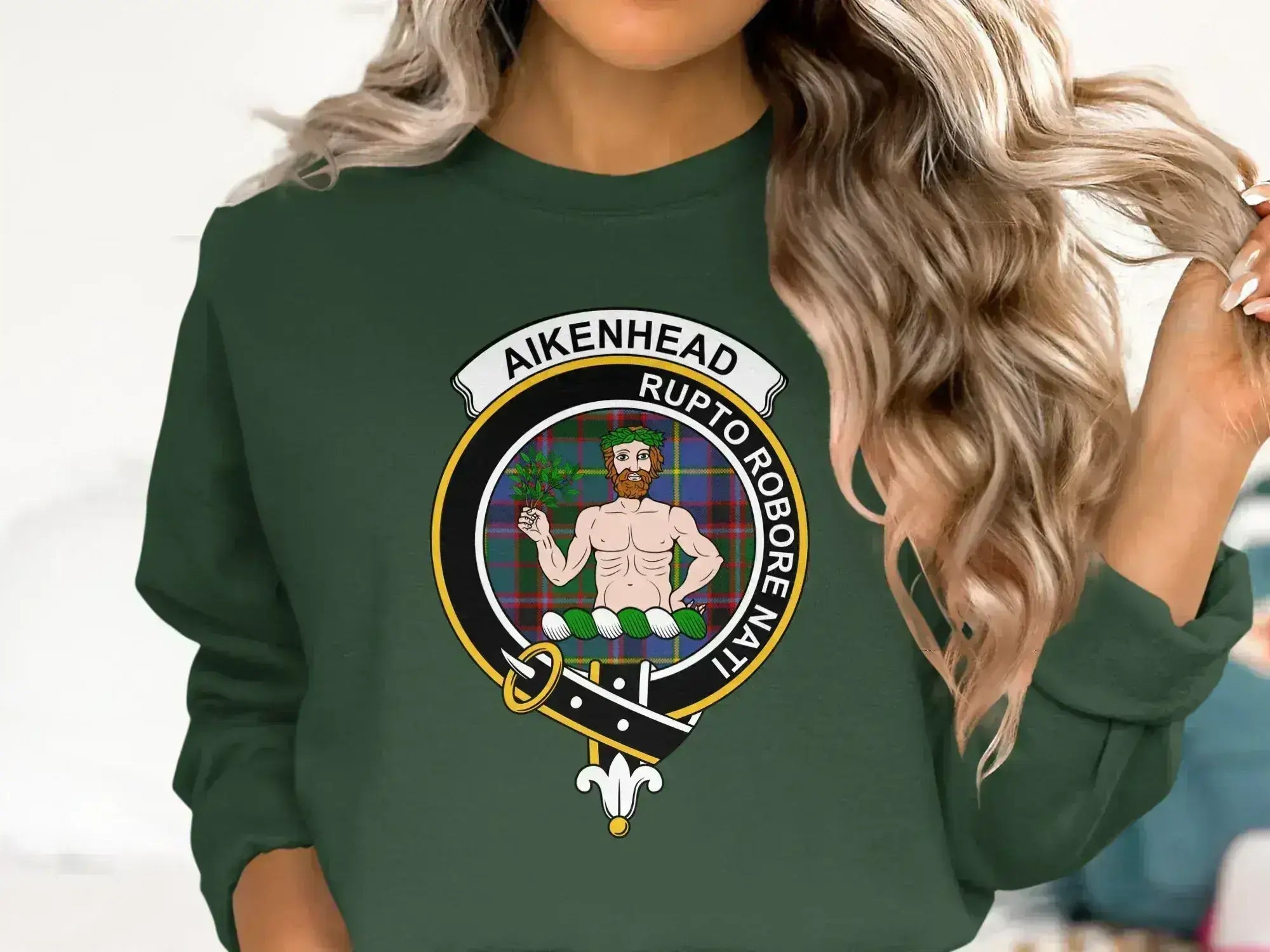 Aikenhead Clan Crest Tartan Printed T-Shirt Sweatshirt - Celtic Ancestry Gifts