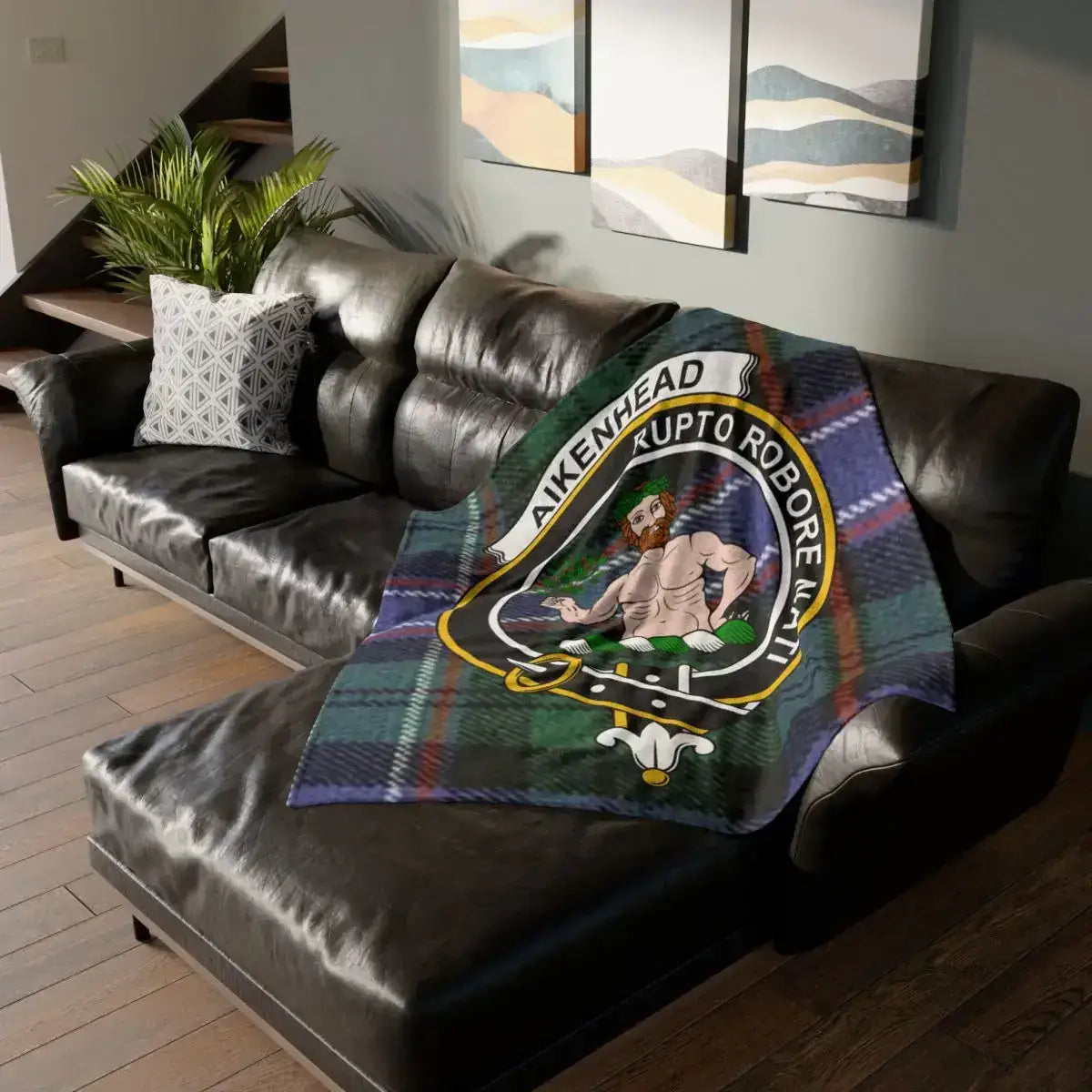 Scottish Tartan Clan Crest Throw Blanket for Home Decor