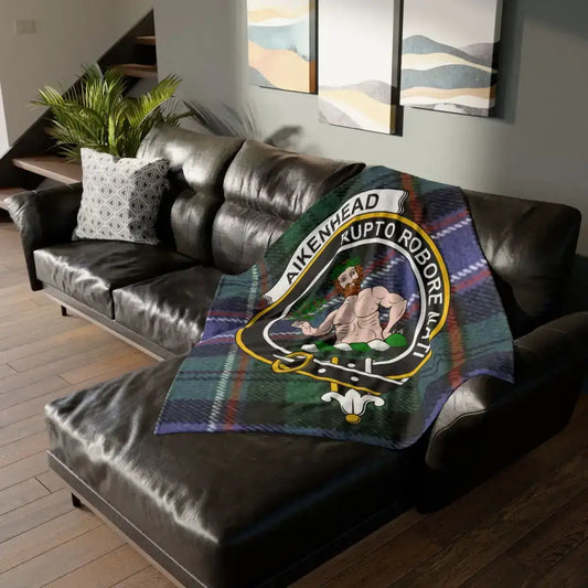 Scottish Tartan Clan Crest Throw Blanket for Home Decor