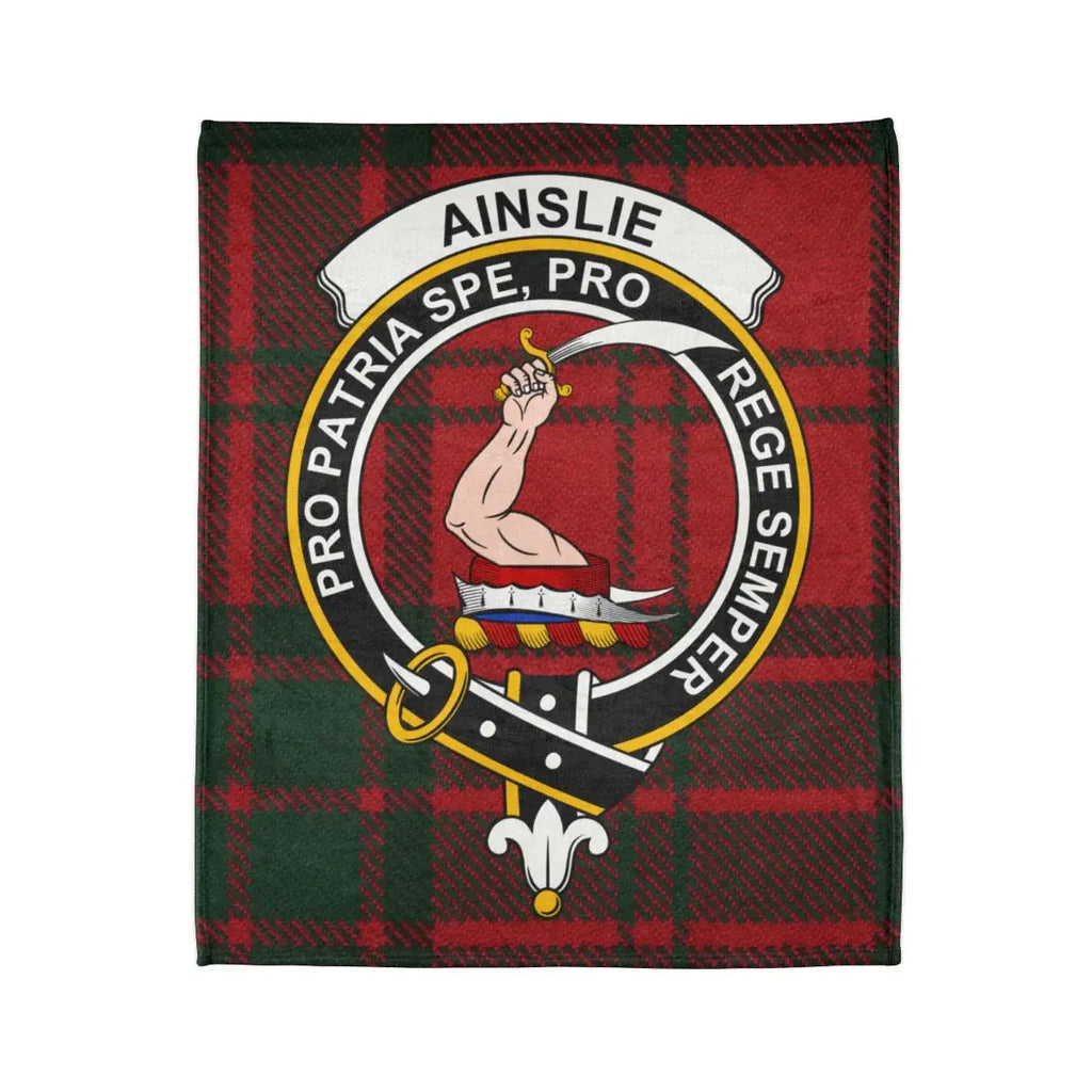 Ainslie Clan Arm Crest Tartan Blanket Scottish Blanket