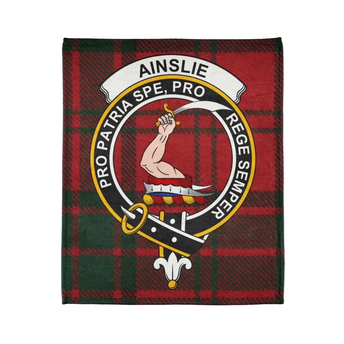Ainslie Clan Arm Crest Tartan Blanket Scottish Blanket