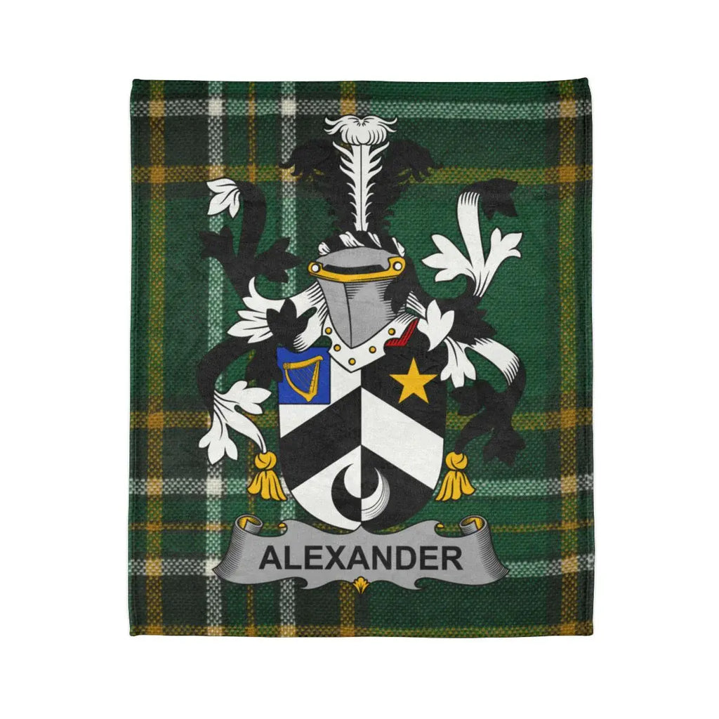 Alexander Family Crest Green Tartan Blanket