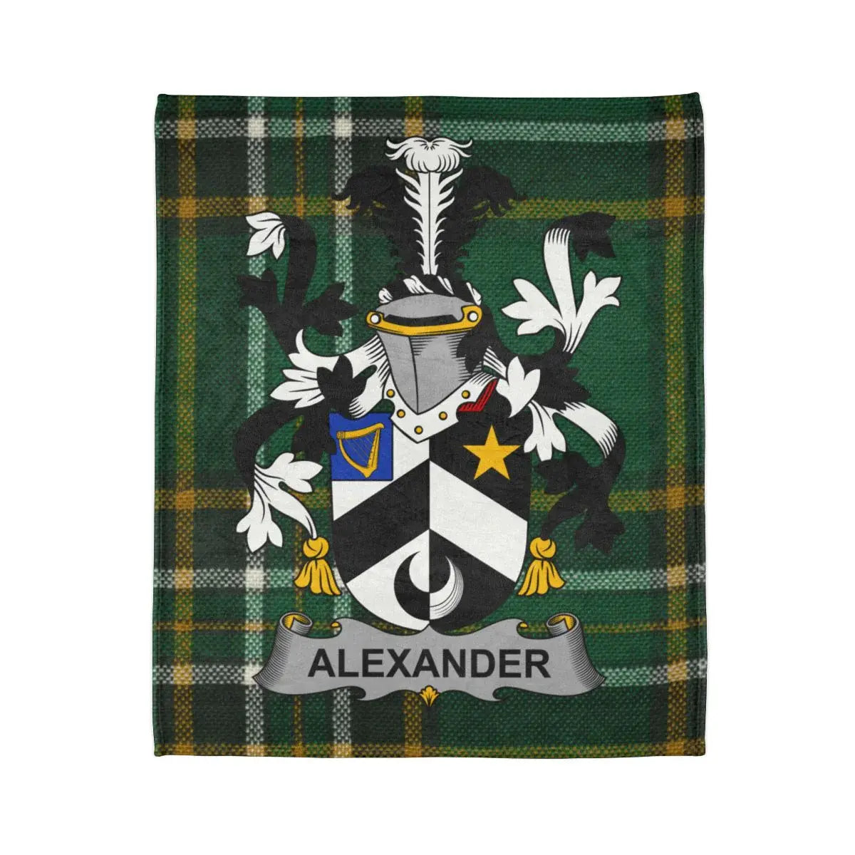 Alexander Family Crest Green Tartan Blanket
