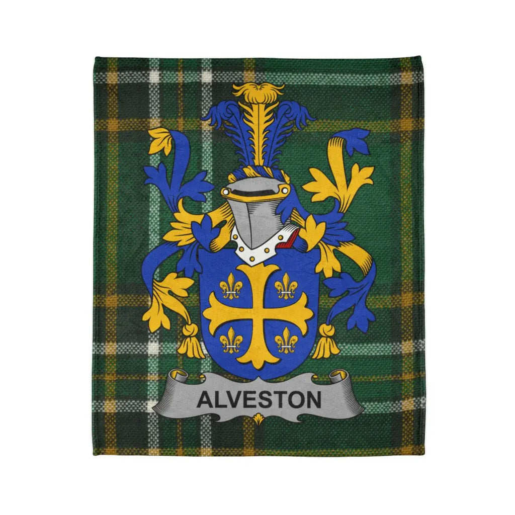Alveston Family Crest Emblem on Tartan Pattern Blanket