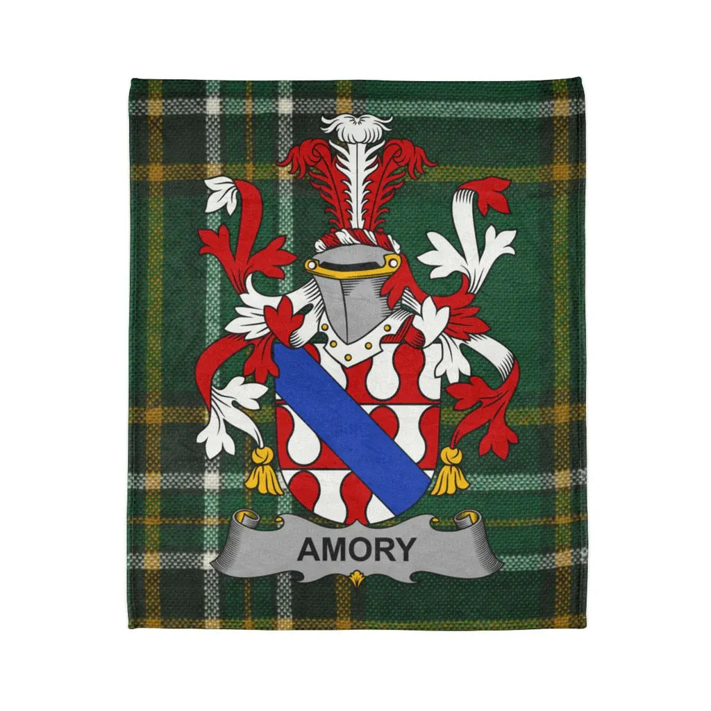Amory Family Crest on Tartan Plaid Decor Blanket