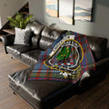 Clan Anderson printed throw blanket with crest and Stand Sure motto on a tartan background, 50x60