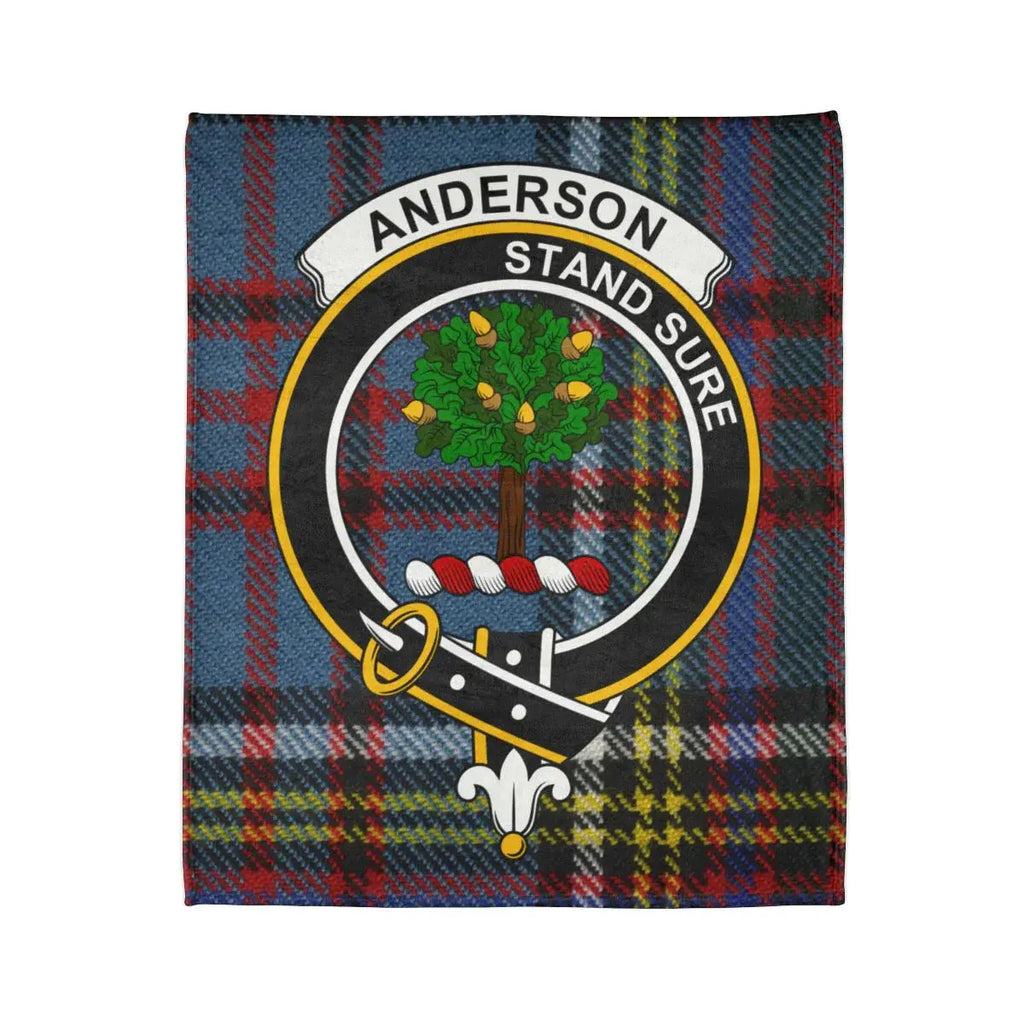 Folded Anderson Stand Sure throw blanket showing the tartan design