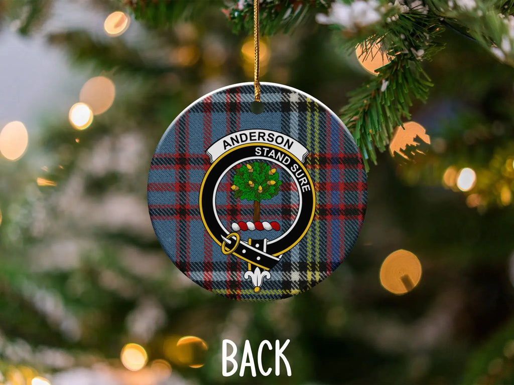 Anderson tartan ornament hanging on a Christmas tree, 3 inch glossy keepsake