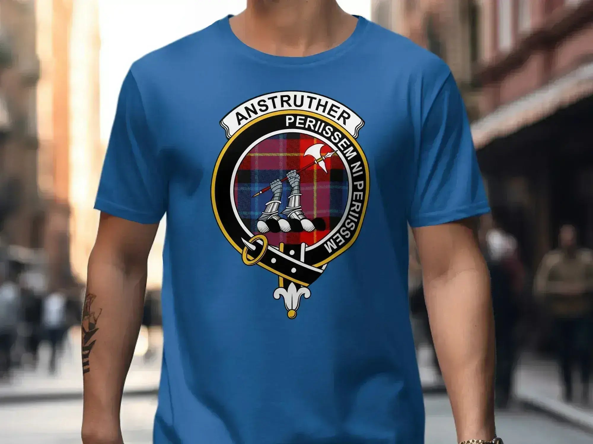 Anstruther Family Crest Tartan Art T-shirt for Clan product