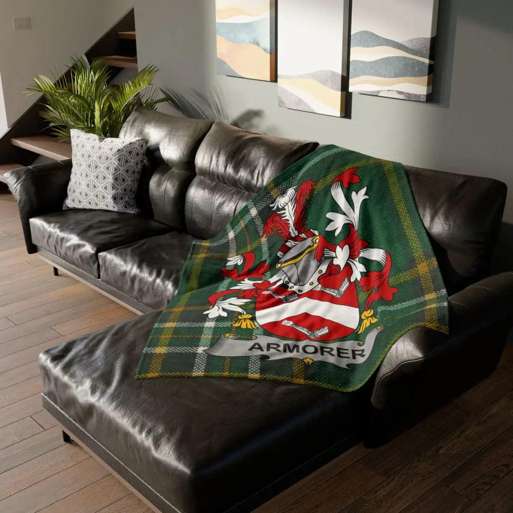 Armorer Plaid Blanket with Medieval Coat of Arms