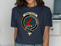 Armstrong crest tartan t-shirt in royal blue — Invictus Maneo motto, Scottish ancestry apparel