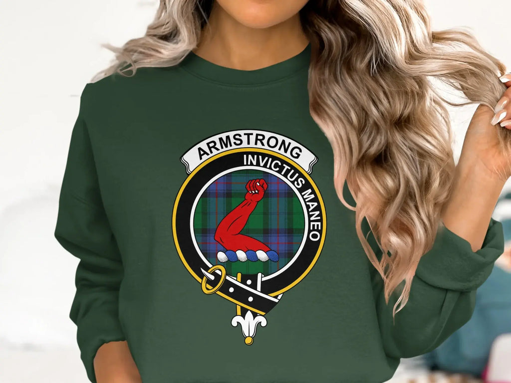 Armstrong Invictus Maneo sweatshirt in navy — clan crest and tartan, S to 3XL