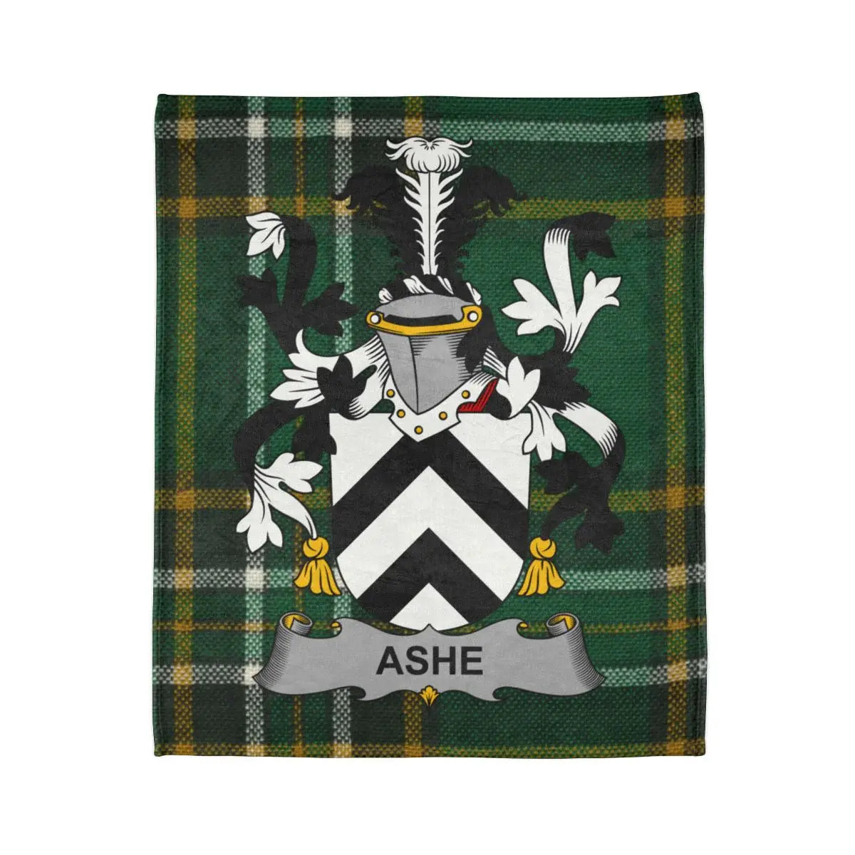 Ashe Family Crest Green Plaid Blanket Unique Design