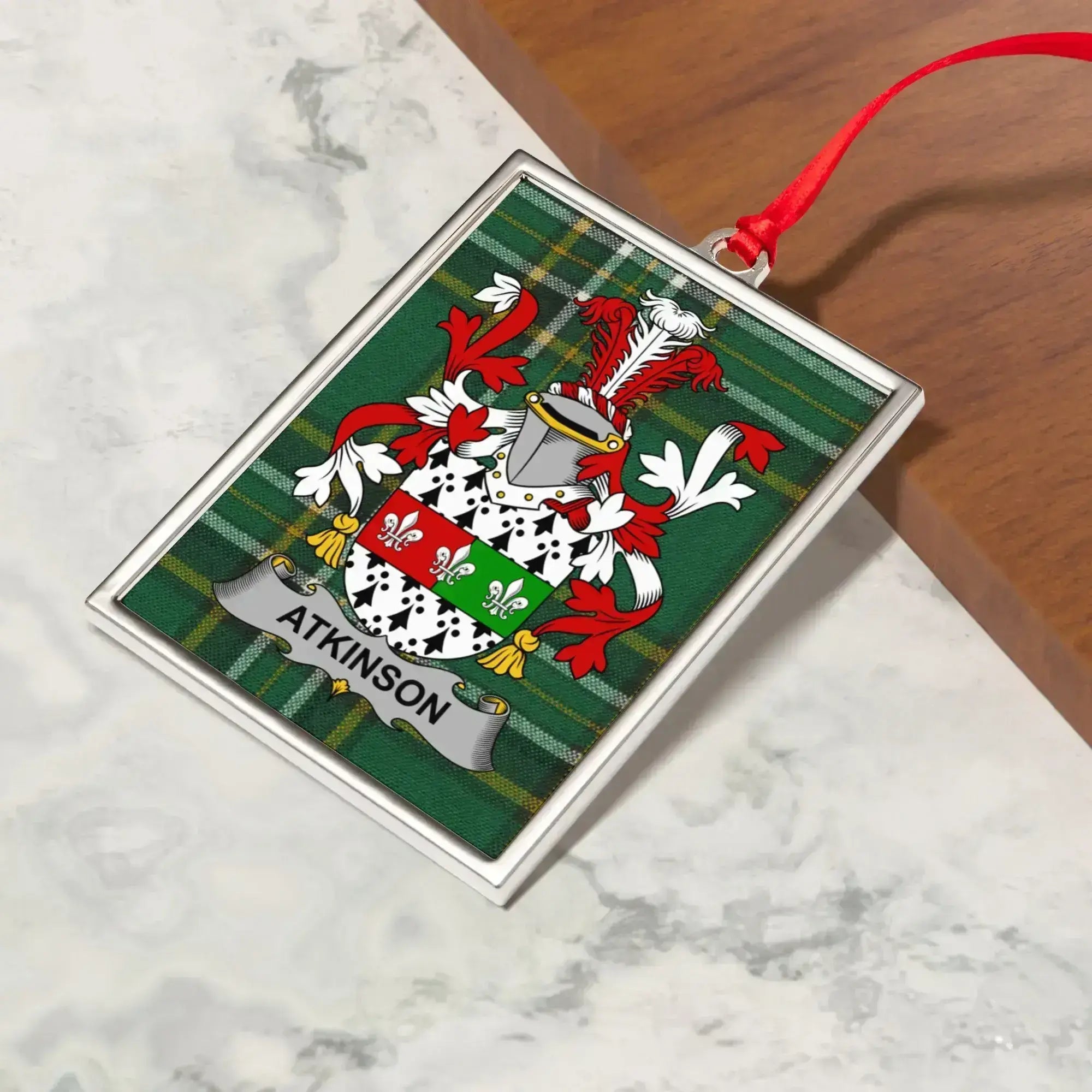 Atkinson Family Crest Plaid Christmas Ornament product