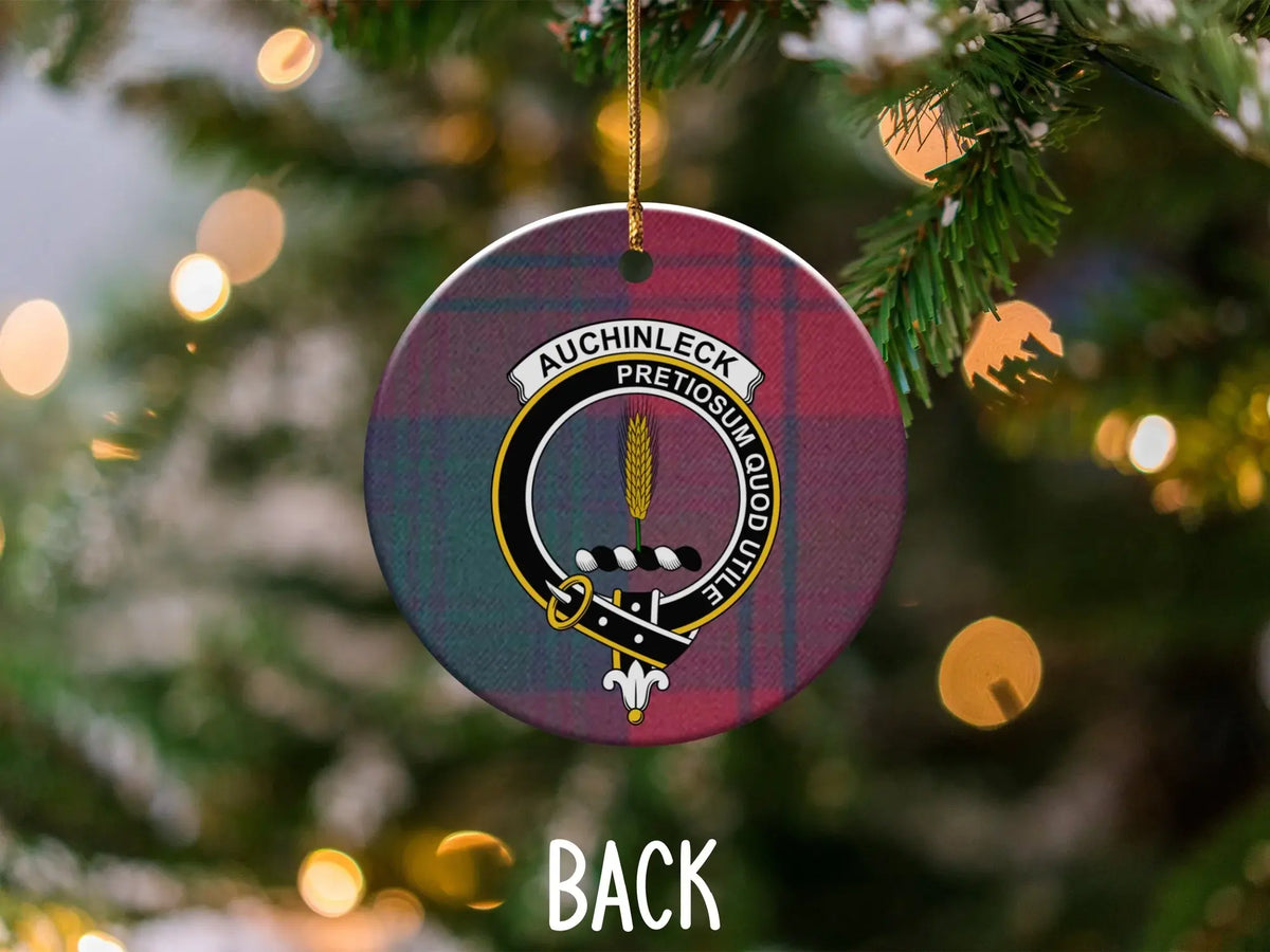 Auchinleck Pretiosum Quod Utile clan crest double-sided ceramic ornament – alternate product view