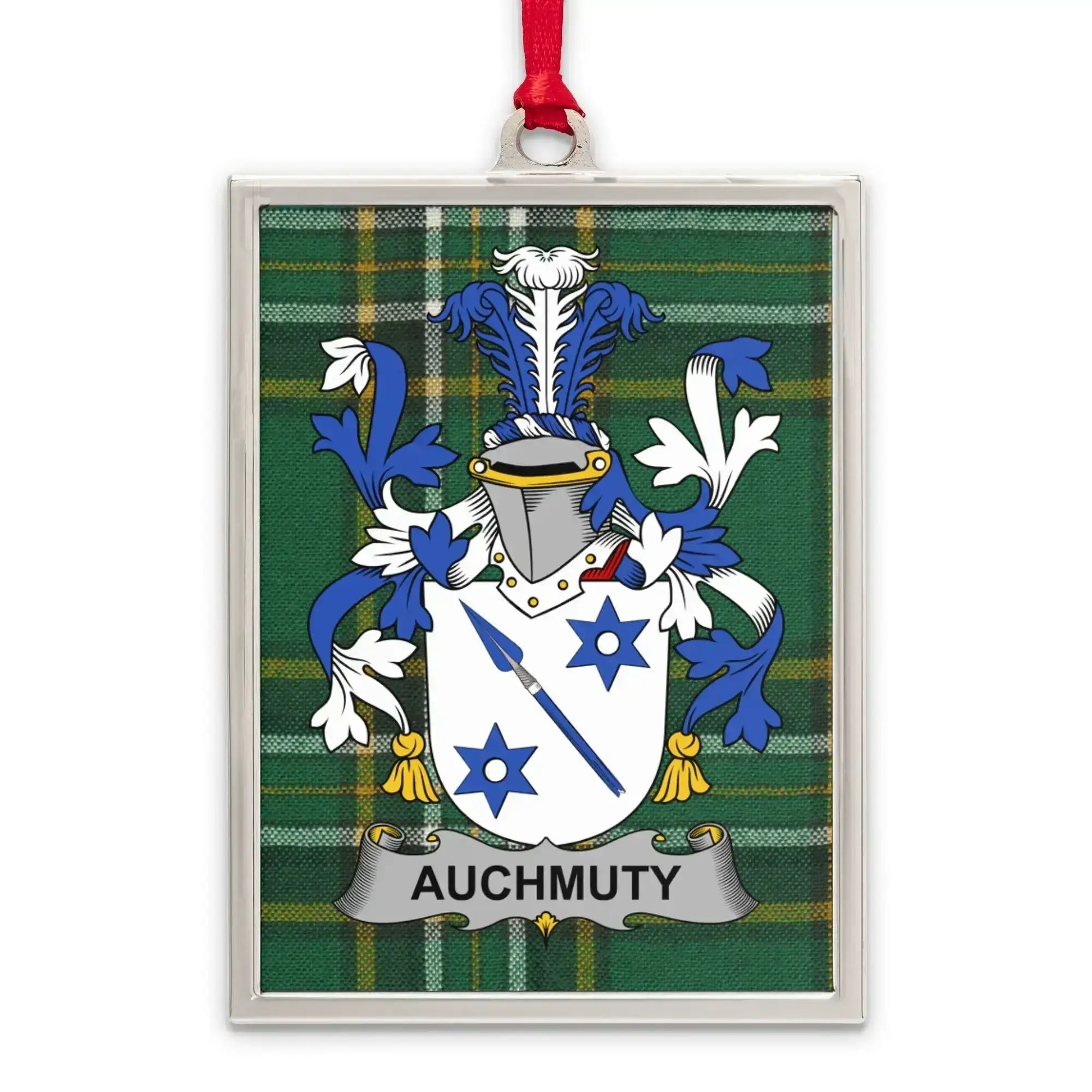 Auchmuty Family Crest on Tartan Pattern product
