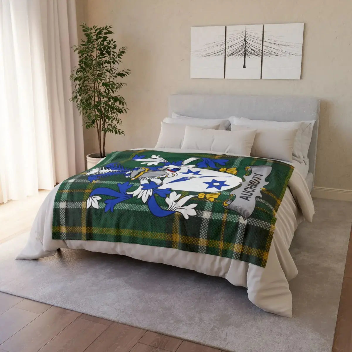 Personalized Family Crest Plaid Tartan Blanket for Home