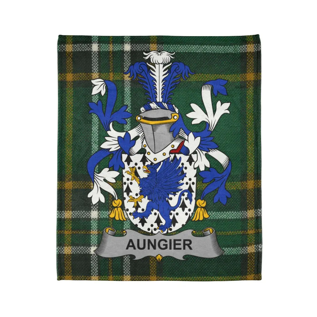 Aungier Family Crest on Plaid Tartan Blanket
