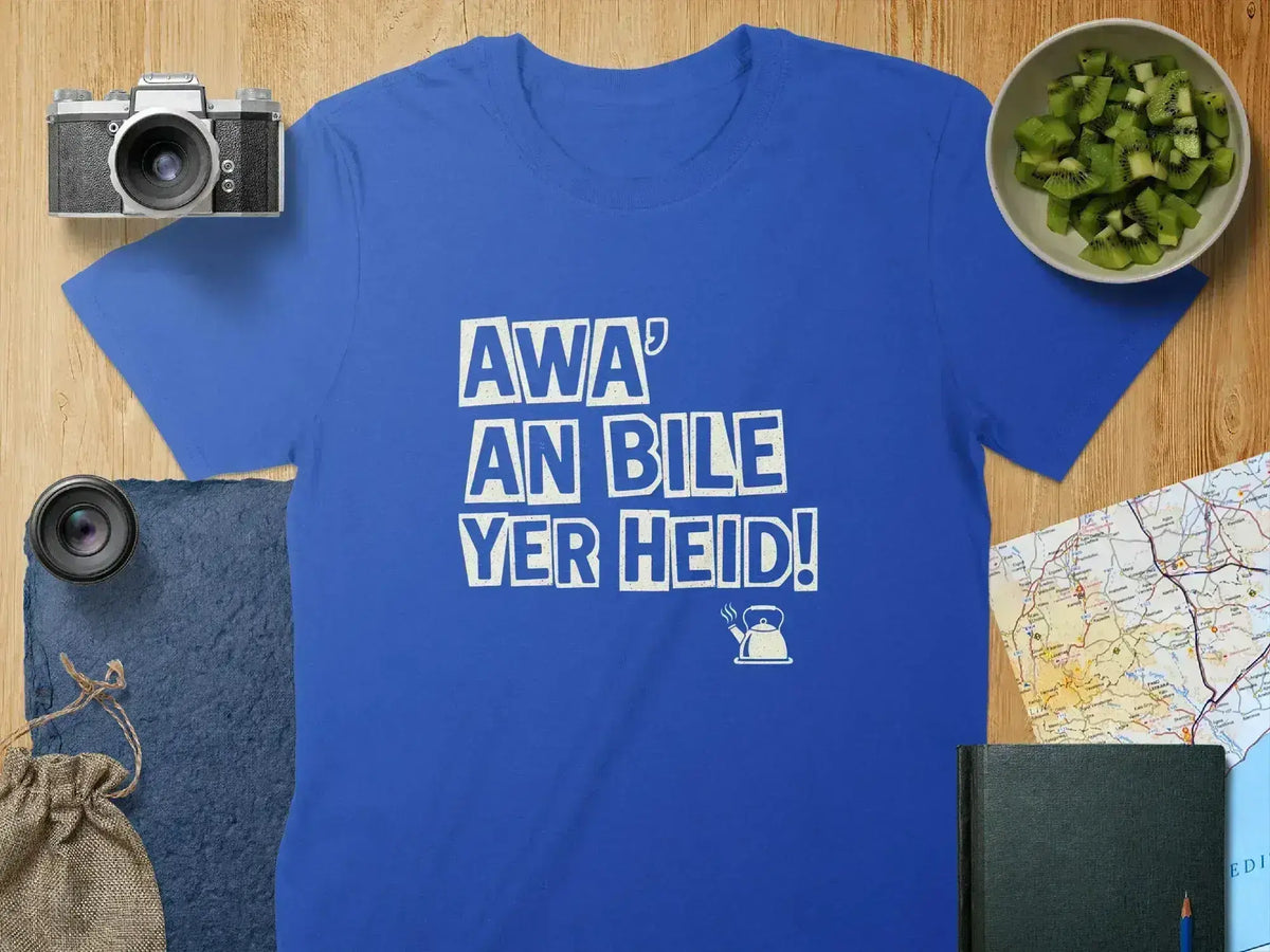 Awa An Bile Yer Heid Blue Graphic Tee