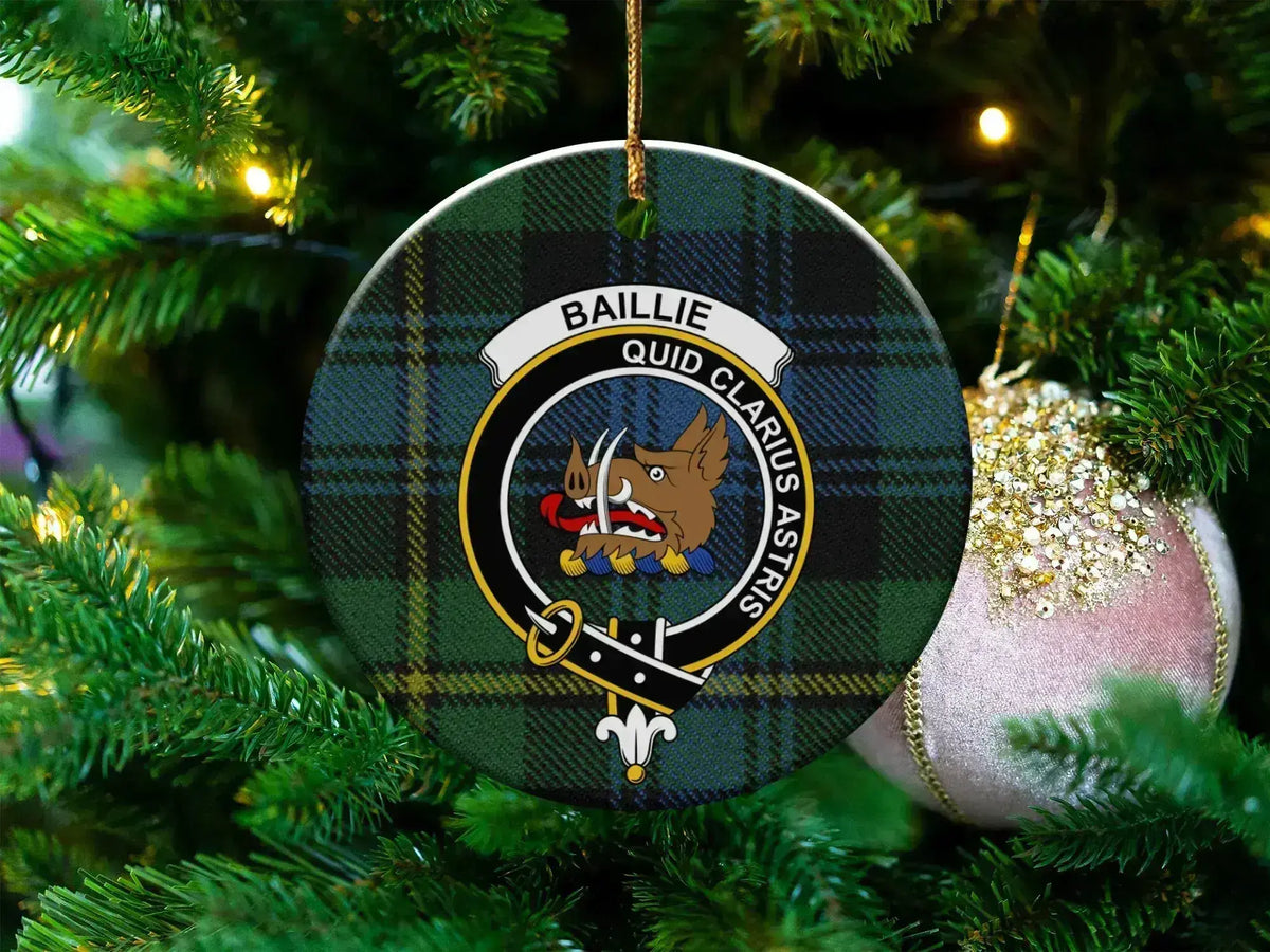 Baillie Quid Clarius Astris clan crest double-sided ceramic ornament – front design view