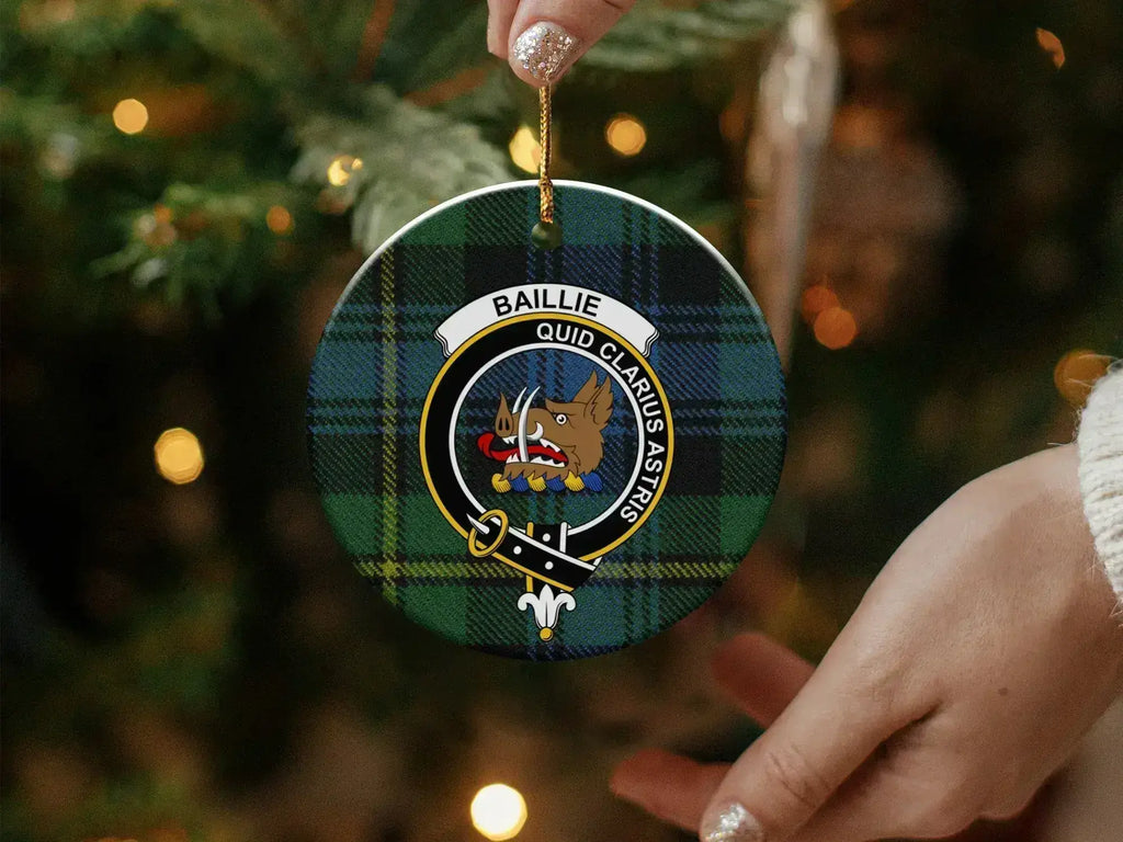 Baillie Quid Clarius Astris clan crest double-sided ceramic ornament – heritage design presentation