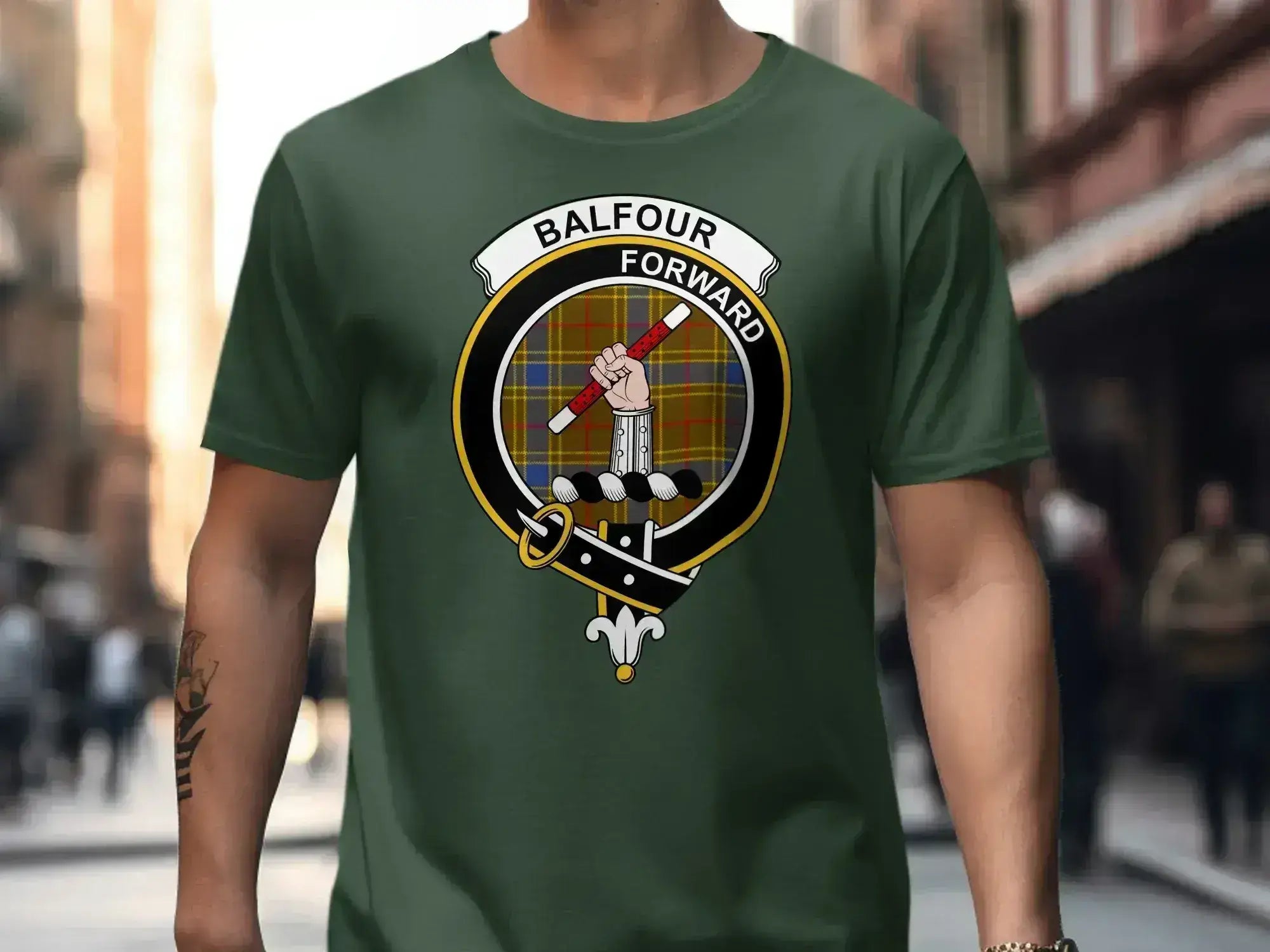Clan Balfour forwards crest print t-shirt — black, relaxed fit