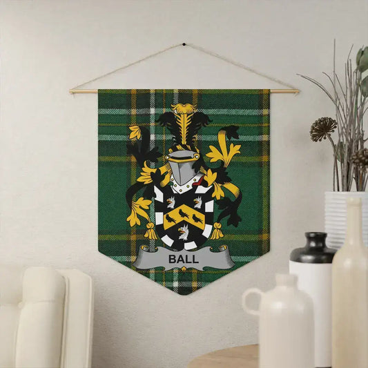 Family Crest with Green Plaid Background Tapestry product