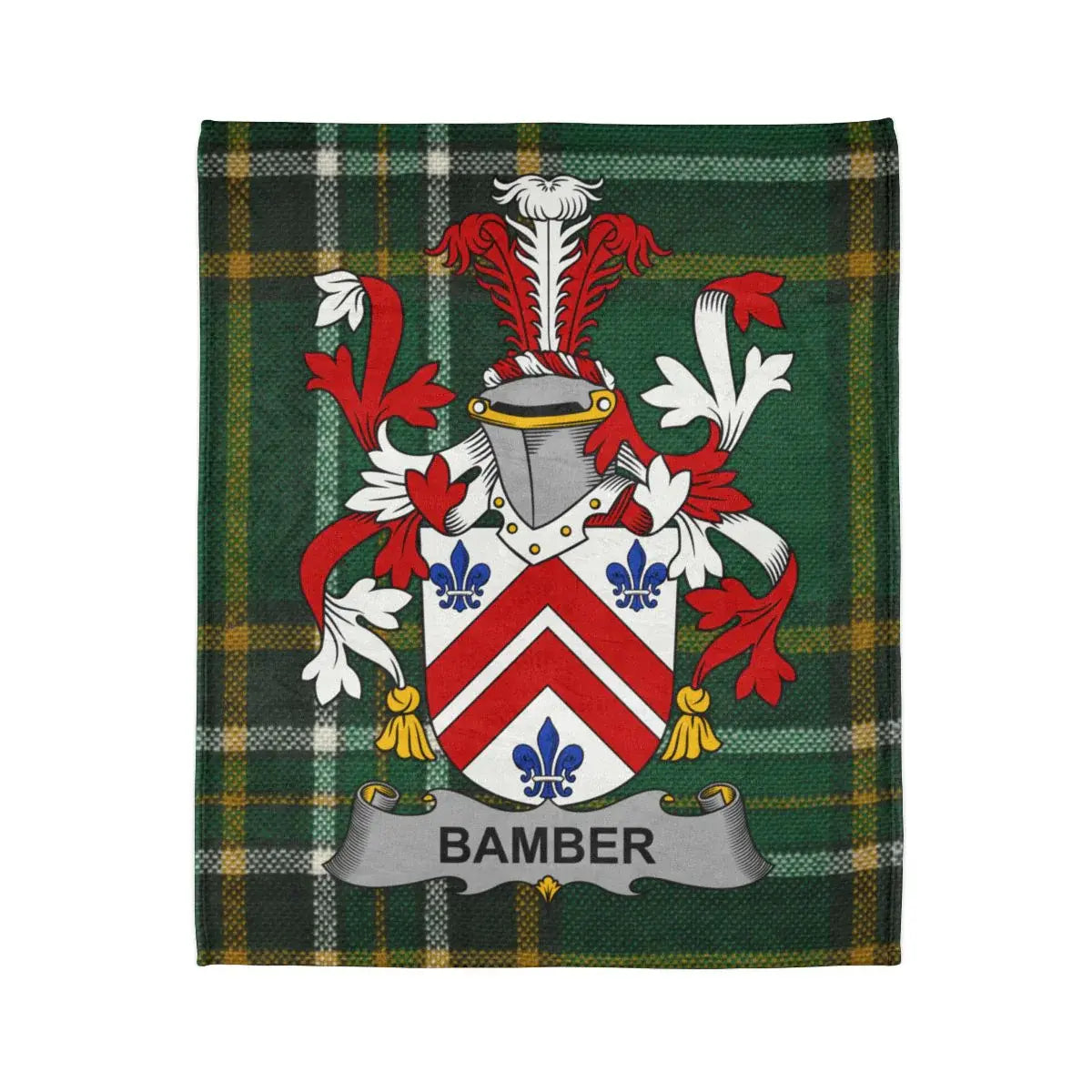 Bamber Family Crest with Tartan Background Blanket