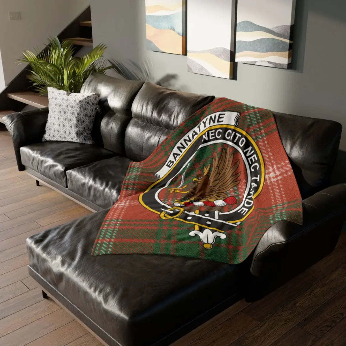 Clan Bannatyne Tartan Highland Crest Throw Blanket