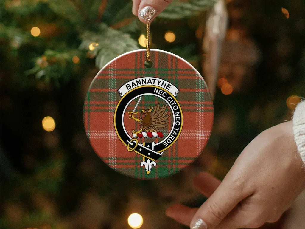 Bannatyne Nec Cito Nec Tarde clan crest double-sided ceramic ornament – heritage design presentation