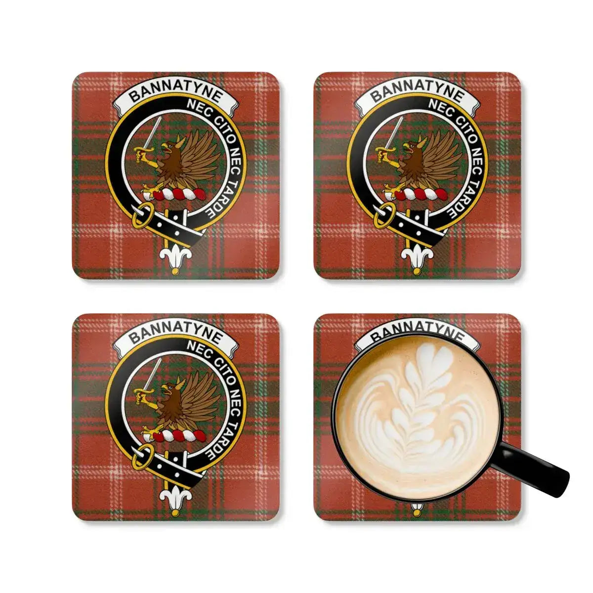 Bannatyne Tartan Coasters with Clan Crest product type