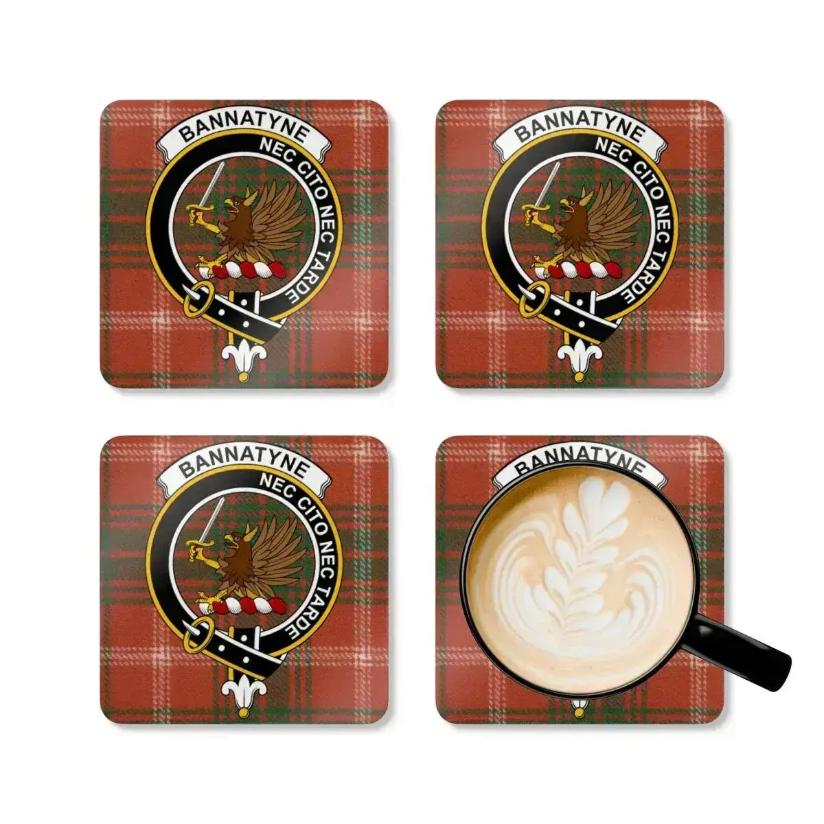 Bannatyne Tartan Coasters with Clan Crest product type