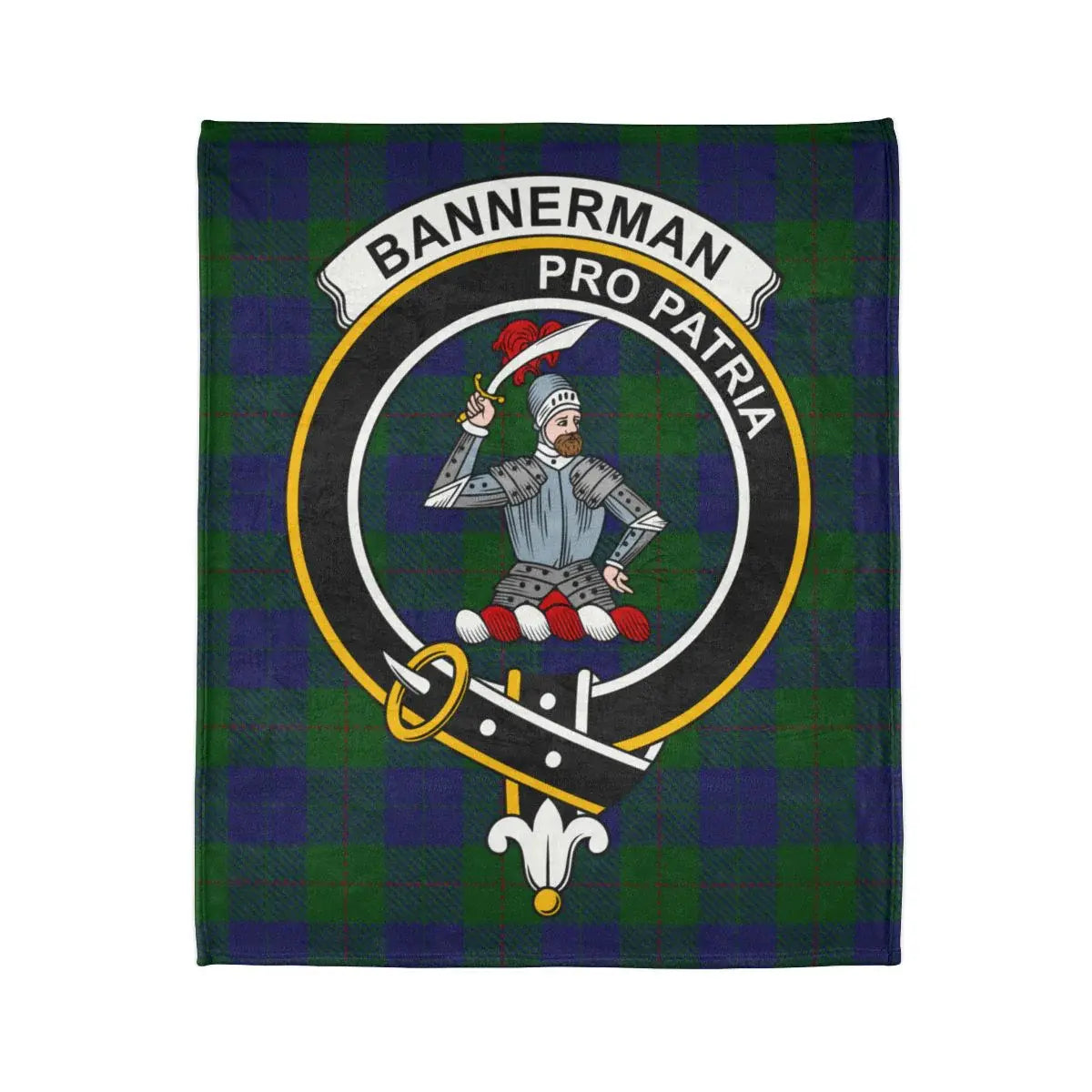 Bannerman pro patria tartan design throw blanket — crest detail on polyester