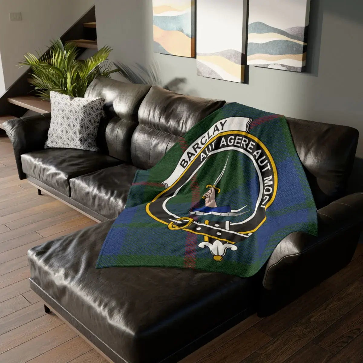 Clan Barclay polyester printed tartan throw blanket — clan crest design, 50x60 lightweight