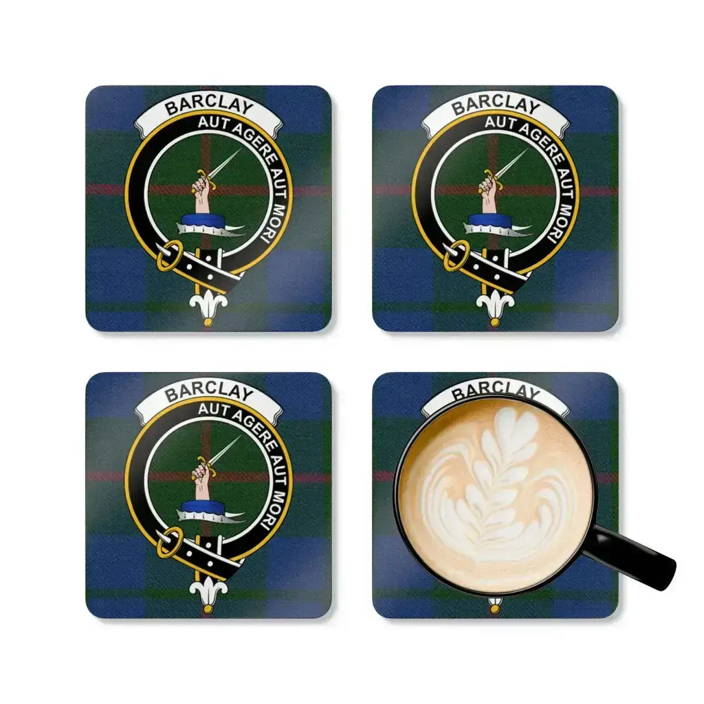 Barclay Aut Agere Aut Mori coaster in use under coffee mug — glossy printed surface, corkwood base