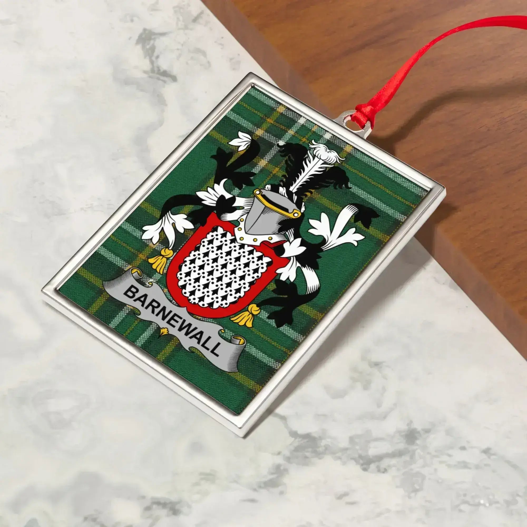 Barnewall Coat of Arms Green Plaid Ornament product