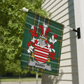 Barry Irish family crest garden flag on an Irish National Tartan background