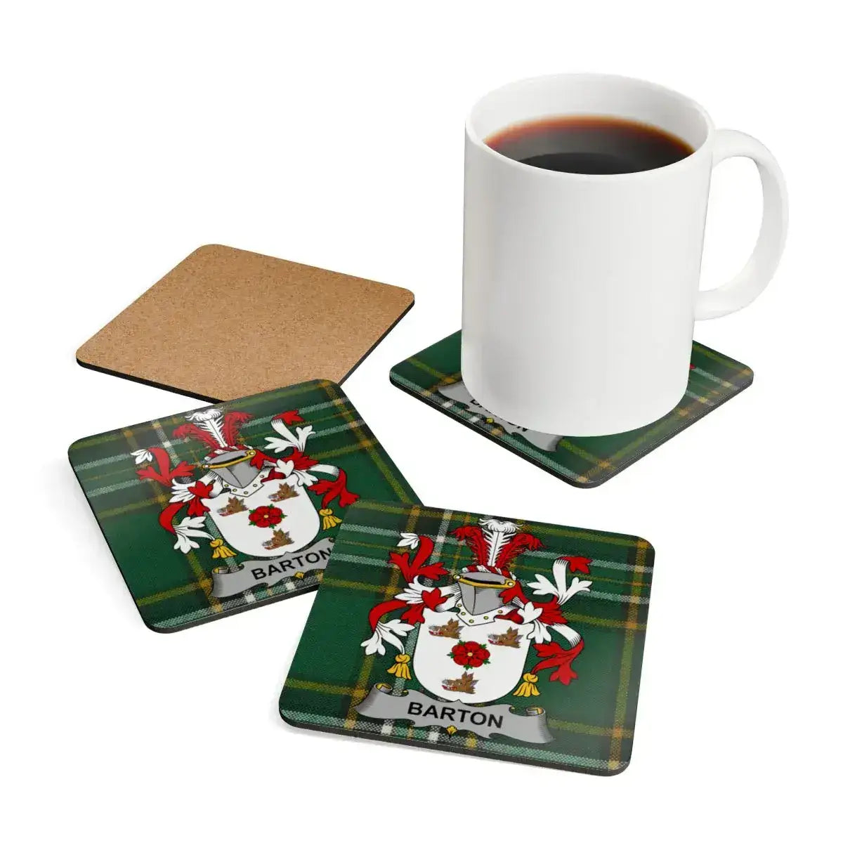 Classic Barton Crest Green Plaid Coaster Set Product