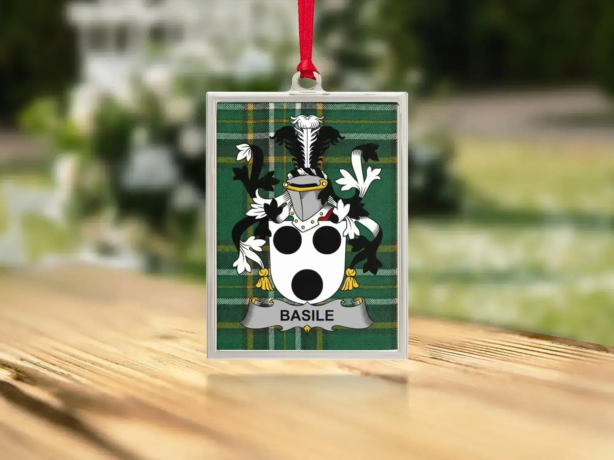 Basile Family Crest Plaque with Green Background product type