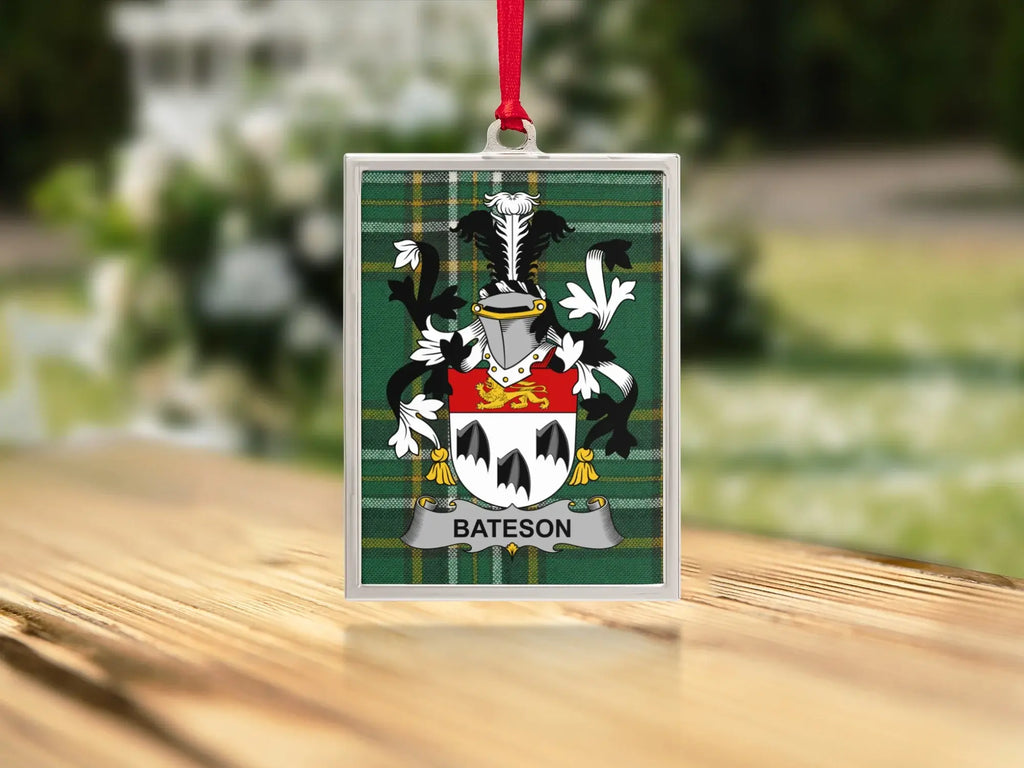 Bateson Family Crest Custom Engraved Glass Ornament product