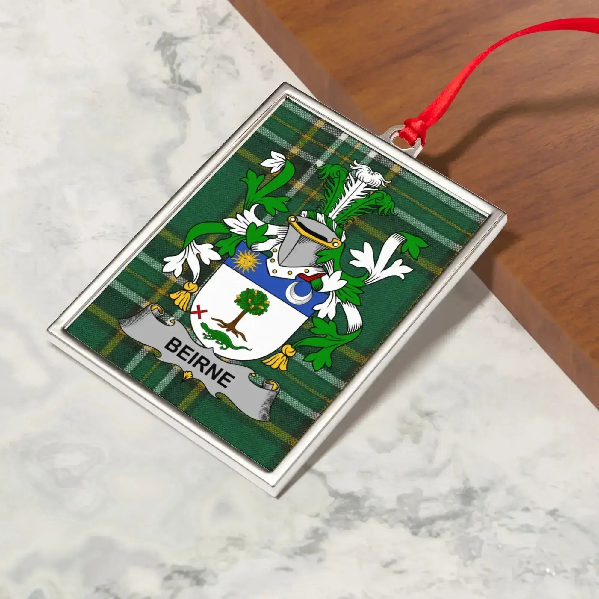 Personalized Beirne Family Crest Green Plaid product