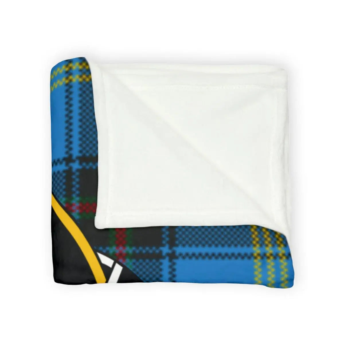 Bell clan crest blue tartan throw blanket folded — lightweight polyester, 50x60 inches