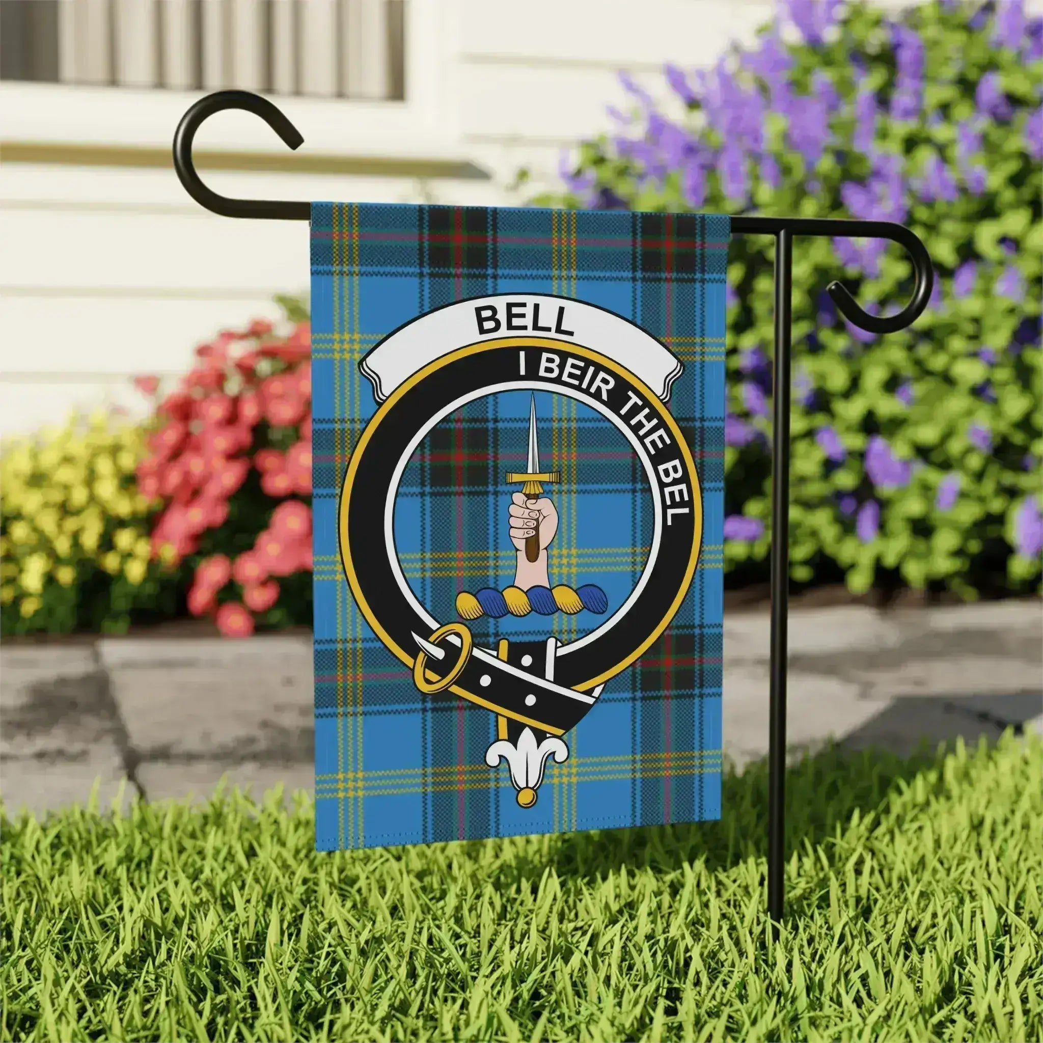 Bell I Beir the Bel clan tartan garden flag on pole — 24.5x32 weather-resistant outdoor flag