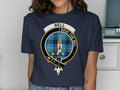Bell I Beir the Bel clan crest tee in royal blue — tartan design inspired by Scottish ancestry