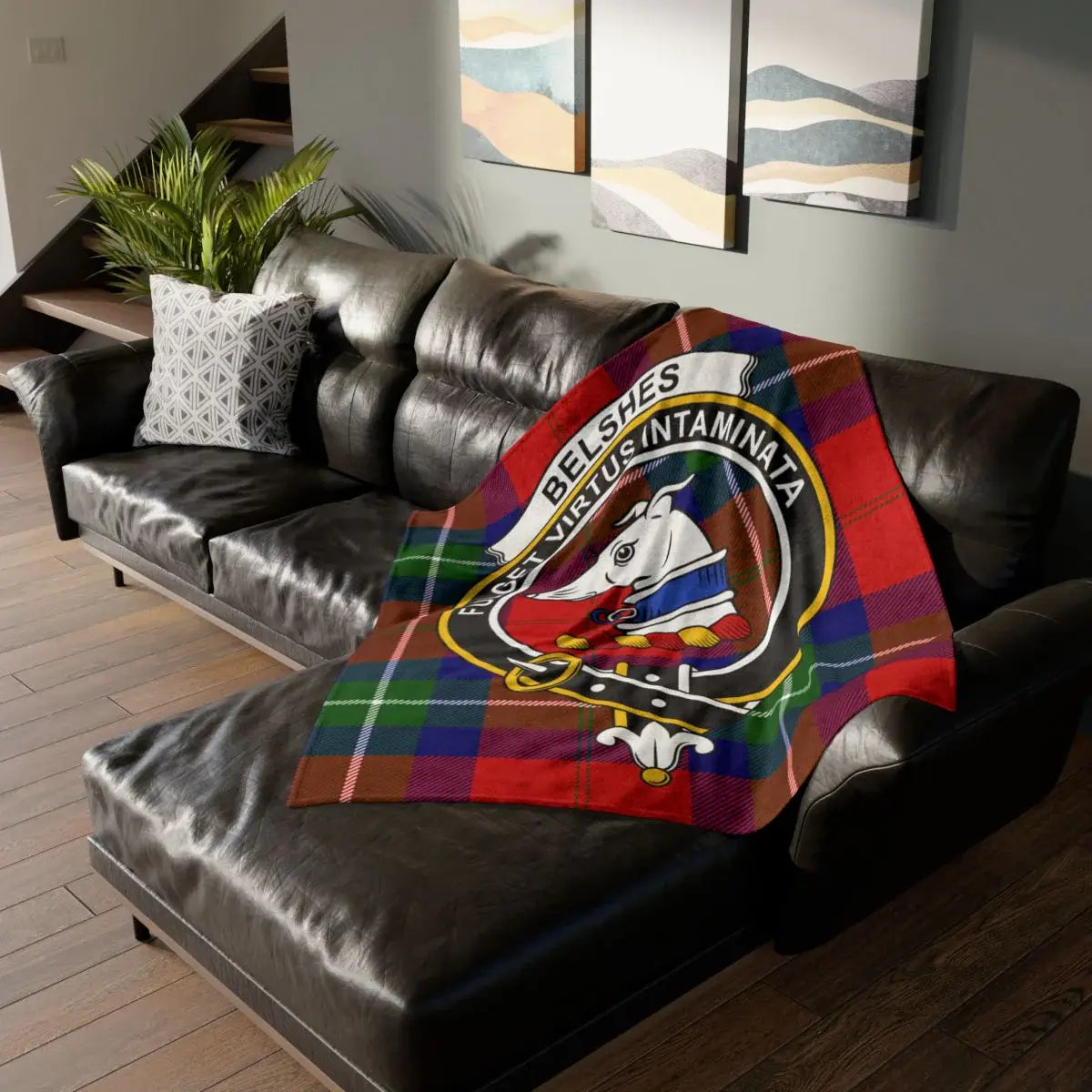 Belsches Coat of Arms on Tartan Sofa Throw Blanket