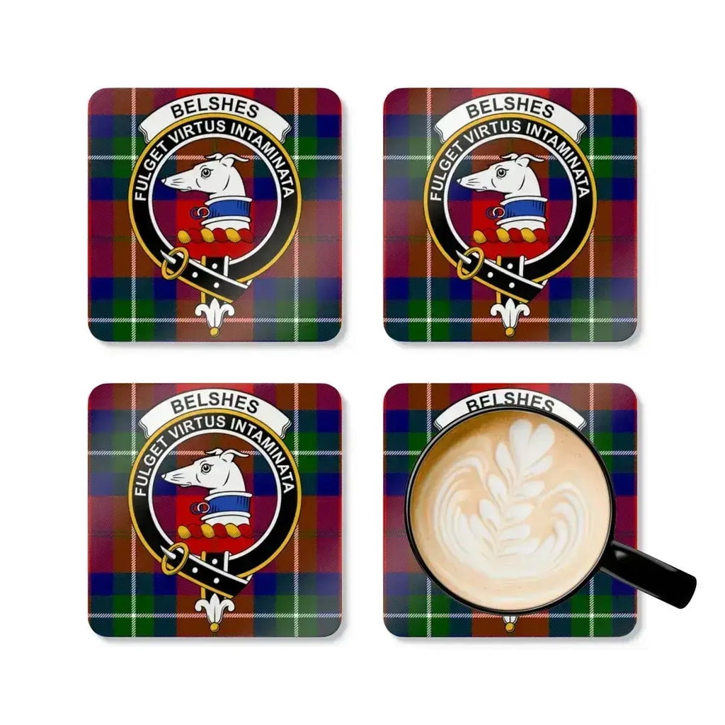 Belshes Clan Crest Tartan Design Coaster Set product